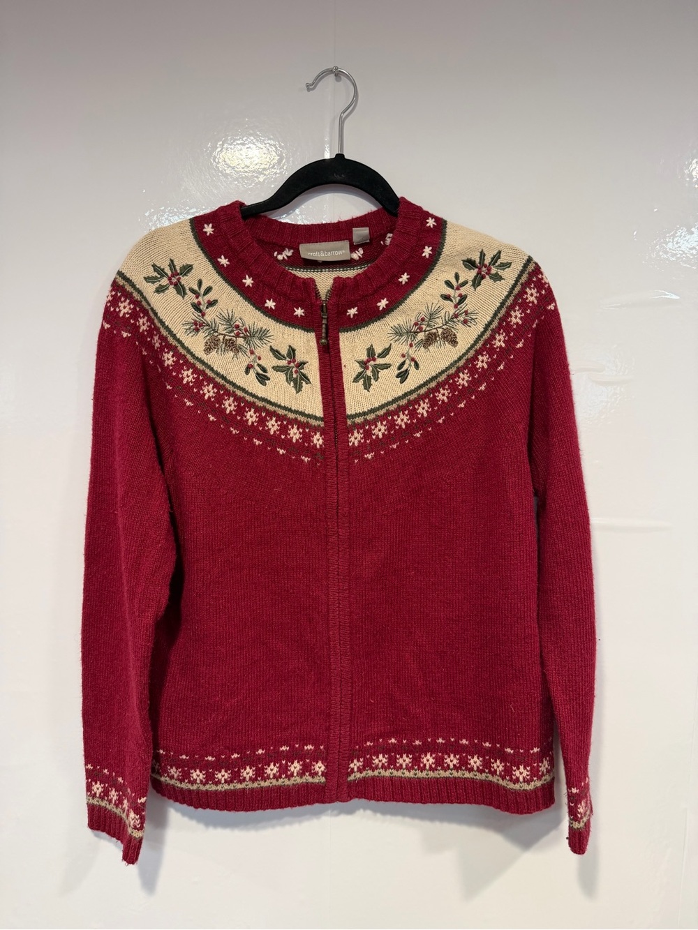 Vintage-Inspired Red Zip Front Nordic Sweater Croft and Barrow